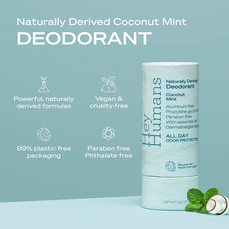 Hey Humans Naturally Derived Deodorant Variety Pack (1 Coconut Mint, 1 Rosewater Ginger, 1 Banana Aloe) 2 OZ Variety Pack