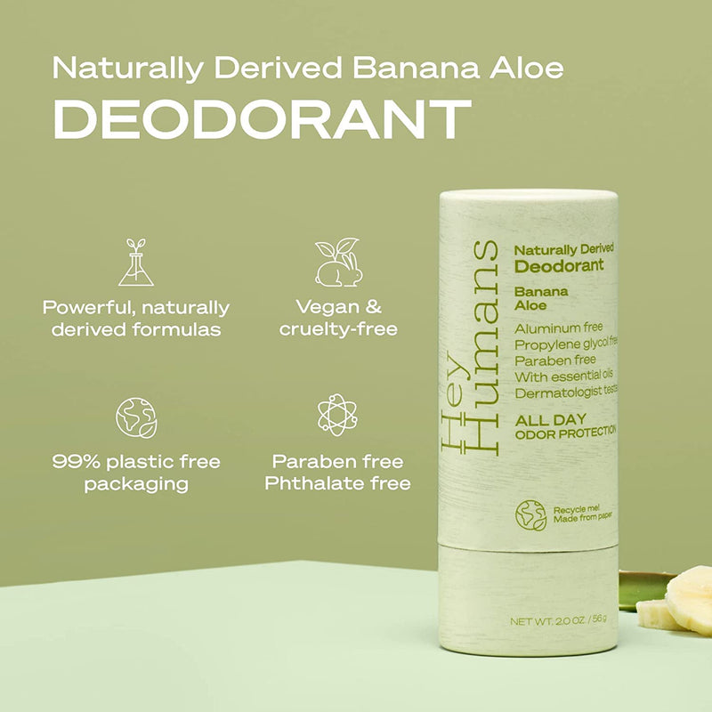 Hey Humans Naturally Derived Deodorant Variety Pack (1 Coconut Mint, 1 Rosewater Ginger, 1 Banana Aloe) 2 OZ Variety Pack