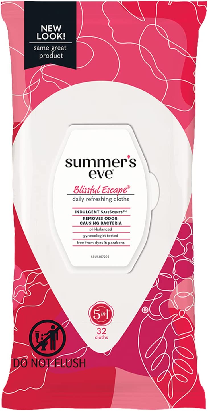 Summer’s Eve Blissful Escape Daily Refreshing Feminine Wipes, Removes Odor, pH balanced, 32 Count