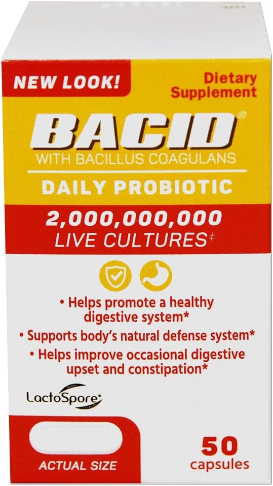 Bacid Daily Probiotic, Dietary Supplement for Digestive Health, 50 Cap