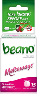 Beano Meltaways, Gas Prevention & Bloating Relief, Strawberry Flavor, 15 Count