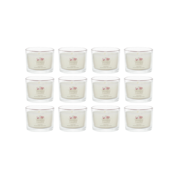 Yankee Candle Signature Votive Mini Candle Jar, Sakura Blossom Festival Scent, Natural Soy Wax Blend Candle with Natural Fiber Wick, 1.3 OZ Glass Jar (Pack of 12)