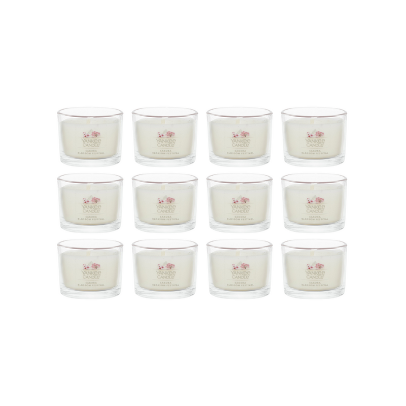 Yankee Candle Signature Votive Mini Candle Jar, Sakura Blossom Festival Scent, Natural Soy Wax Blend Candle with Natural Fiber Wick, 1.3 OZ Glass Jar (Pack of 12)