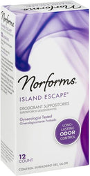 Norforms Feminine Deodorant Suppositories, Long Lasting Odor Control, Island Escape, 12 Count