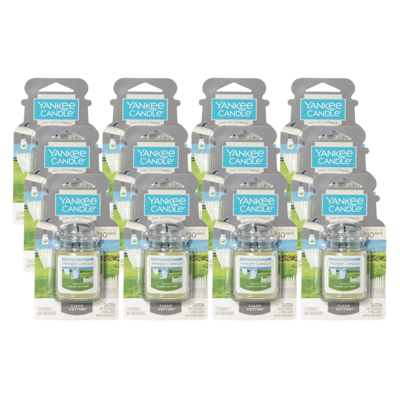 Yankee Candle Car Air Fresheners, Hanging Car Jar Ultimate, Neutralizes Odors Up To 30 Days, Clean Cotton, 0.96 OZ (Pack of 12)