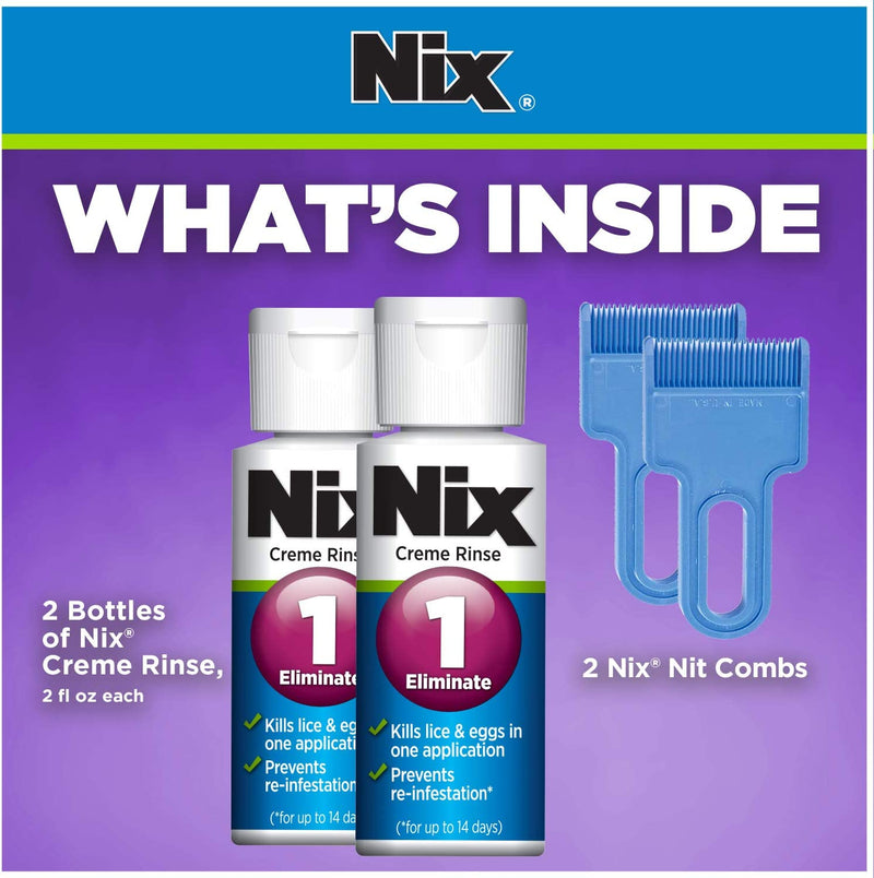Nix Lice Killing Creme Rinse Family Pack, 2 oz & Nit Removal Comb, Double Pack