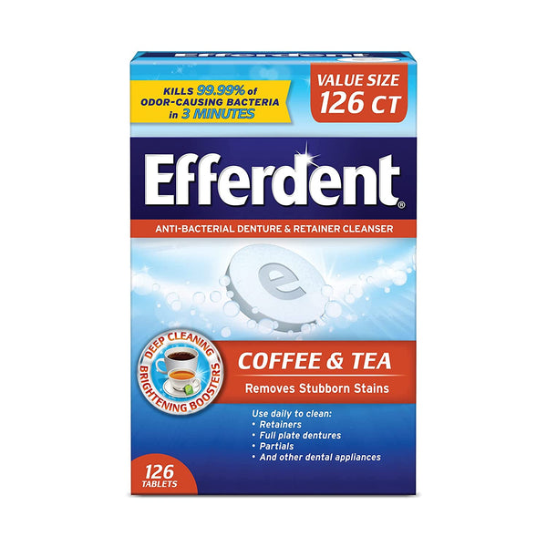 Efferdent Denture & Retainer Cleanser Tablets, Coffee & Tea, 126 Tablets