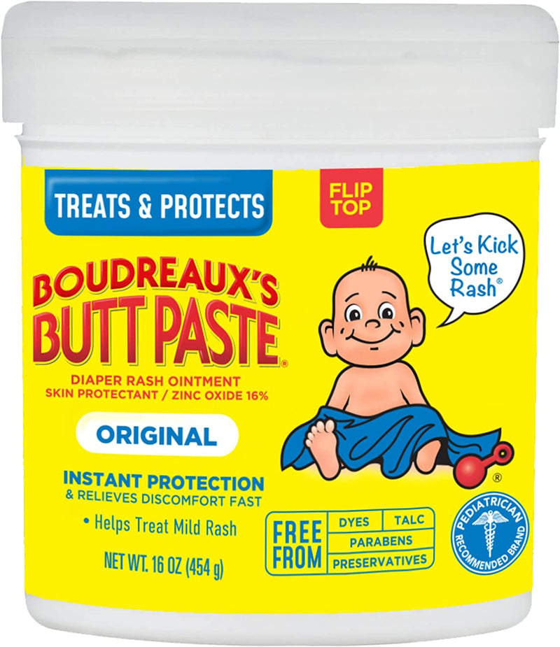 Boudreaux's Butt Paste Original Diaper Rash Cream, Ointment for Baby, 16 oz Flip-Top Jar