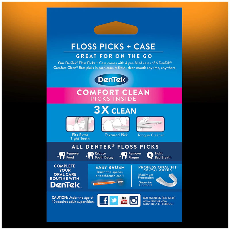 DenTek Floss Picks & Travel Case for On-the-Go, 4 Travel Cases with 6 Floss Picks Each, 6 Pack