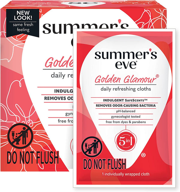 Summer's Eve Golden Glamour Daily Refreshing Feminine Wipes, Removes Odor, pH balanced, 16 Count