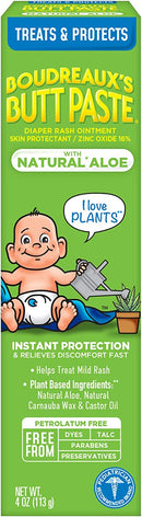 Boudreaux's Butt Paste with Natural* Aloe Diaper Rash Cream, Ointment for Baby, 4 oz Tube