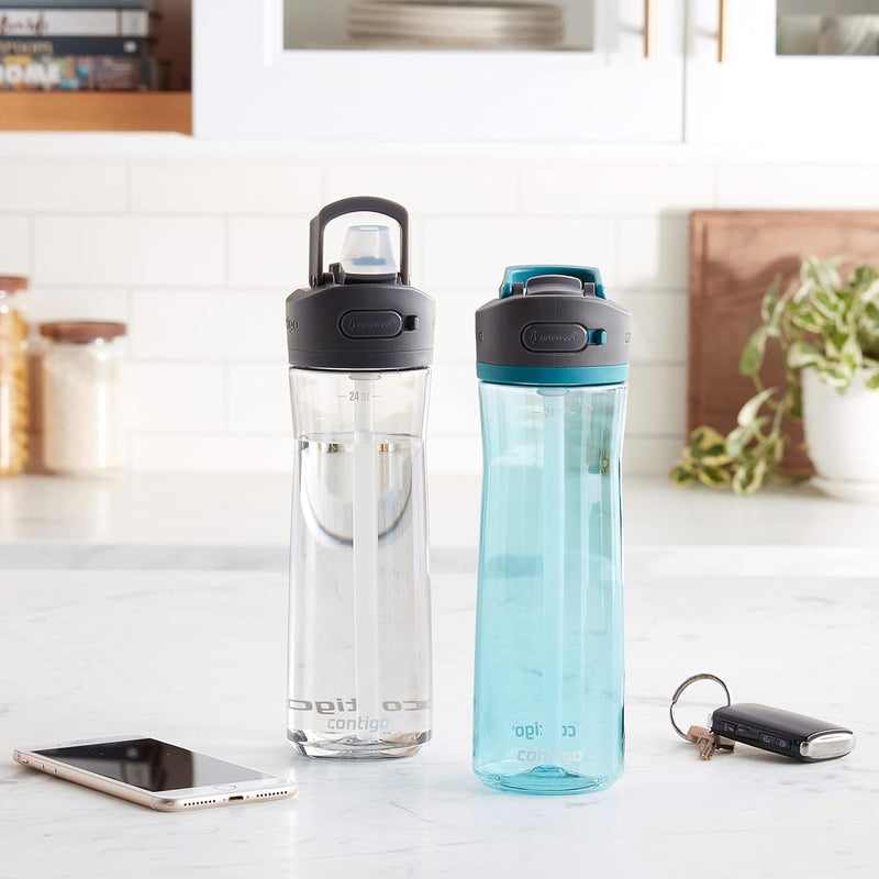 Contigo Ashland 2.0 Leak-Proof Water Bottle with Lid Lock and Angled Straw, Dishwasher Safe, Interchangeable Lid, Juniper & Sake, 24oz (Pack of 2)