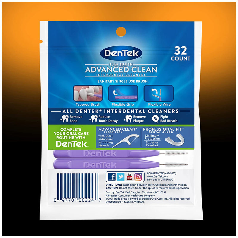DenTek Slim Brush Advanced Clean Interdental Cleaners, Extra Tight, 32 Count