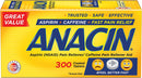 Anacin Fast Pain Relief, Aspirin + Caffeine Pain Reliever, Regular Strength, 300 ct
