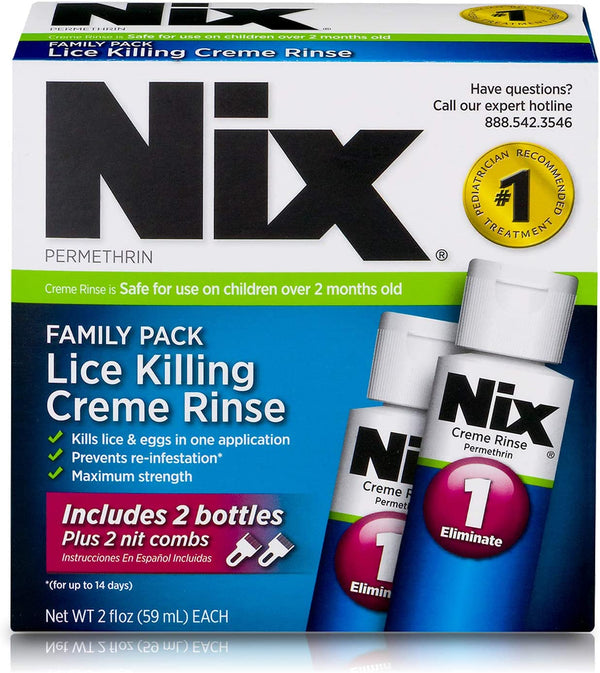 Nix Lice Killing Creme Rinse Family Pack, 2 oz & Nit Removal Comb, Double Pack