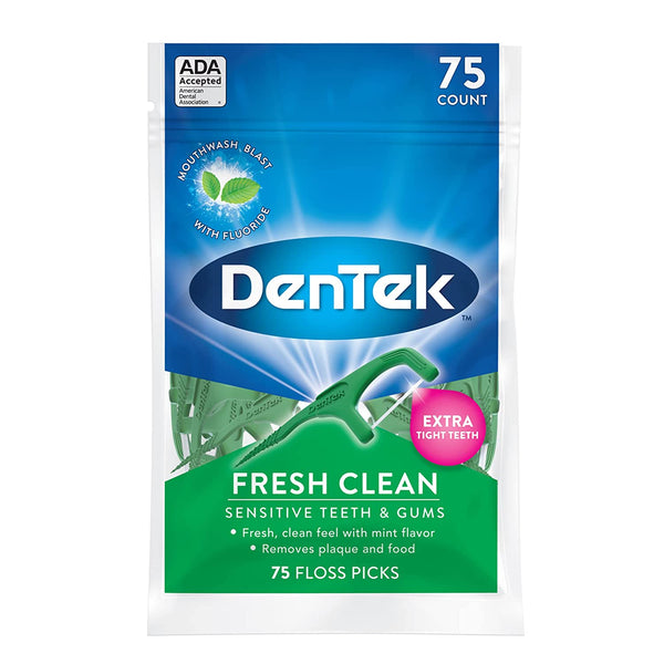 Dentek Floss Picks Fresh Clean Floss Picks, For Extra Tight Teeth, 75 ct
