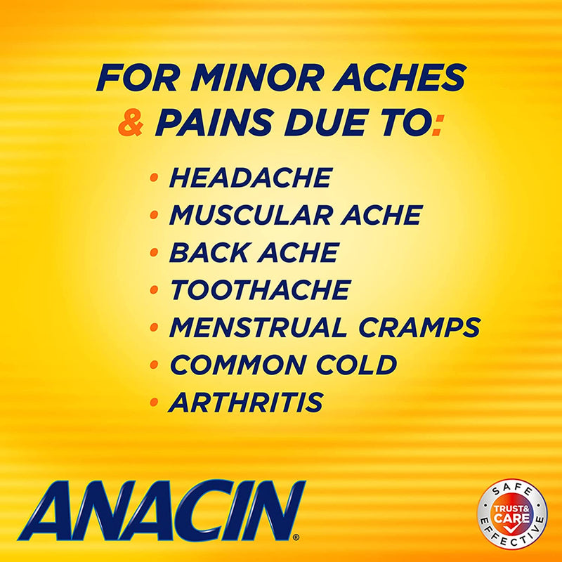 Anacin Fast Pain Relief, Aspirin + Caffeine Pain Reliever, Regular Strength, 300 ct