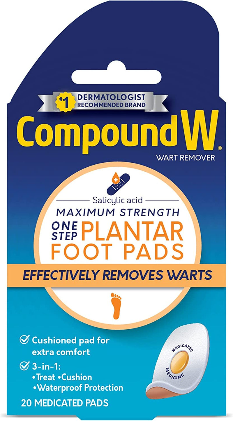 Compound W Maximum Strength One Step Plantar Wart Remover Foot Pads, 20 ct