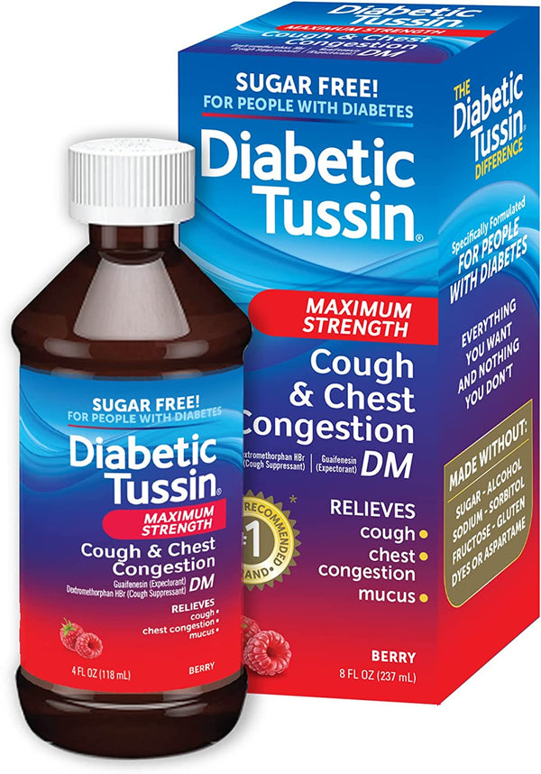 Diabetic Tussin DM Max Strength Cough & Chest Congestion Relief, Safe for Diabetics, Berry Flavored, 8 fl oz