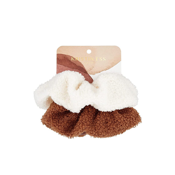 Kristin Ess The Cozy Scrunchie - White + Rust (Set of 2)
