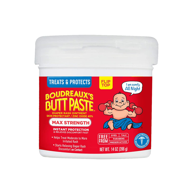 Boudreaux's Butt Paste Maximum Strength Diaper Rash Cream, Ointment for Baby, 14 oz Flip-Top Jar