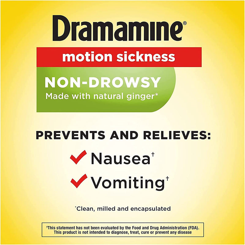 Dramamine Motion Sickness Relief - Non-Drowsy, Naturals With Ginger, 18 Count