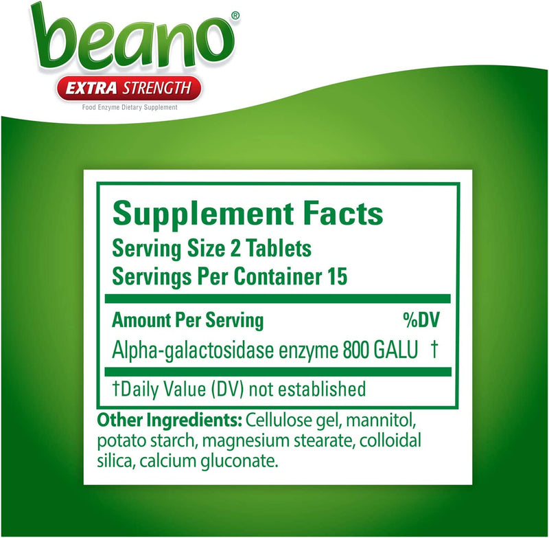 Beano Extra Strength, Gas Prevention & Digestive Enzyme Supplement, 30 Count