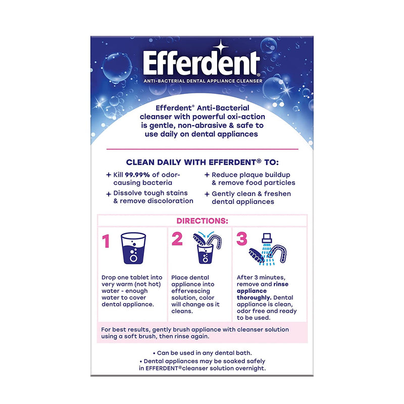 Efferdent Retainer Cleaning Tablets, Denture Cleanser Tablets for Dental Appliances, Complete Clean, 102 Tablets