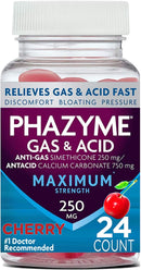 Phazyme Maximum Strength Gas & Acid Relief, Works Fast, Cherry Flavor, 24 Chews