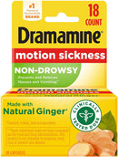 Dramamine Motion Sickness Relief - Non-Drowsy, Naturals With Ginger, 18 Count