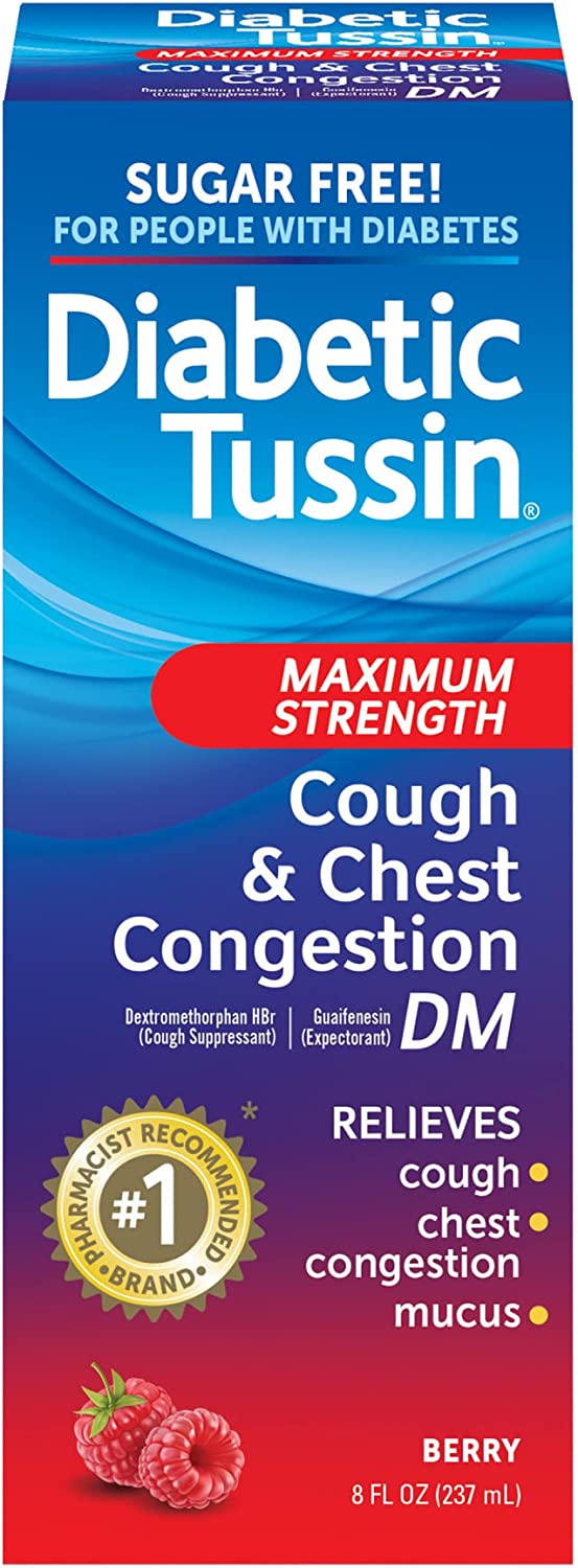 Diabetic Tussin DM Max Strength Cough & Chest Congestion Relief, Safe for Diabetics, Berry Flavored, 8 fl oz