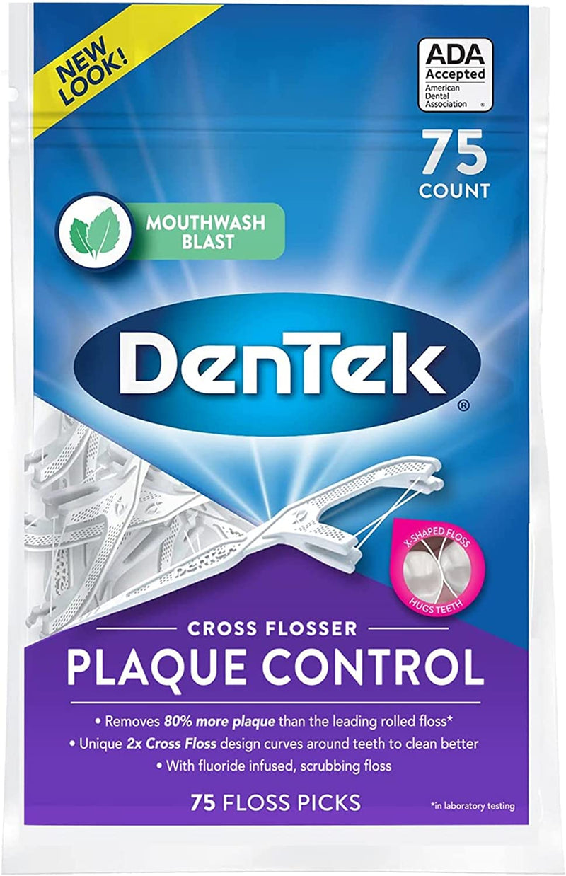 Dentek Floss Picks Cross Flosser Plaque Control Floss Picks, X-Shaped Floss, 75 ct
