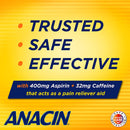 Anacin Fast Pain Relief, Aspirin + Caffeine Pain Reliever, Regular Strength, 300 ct