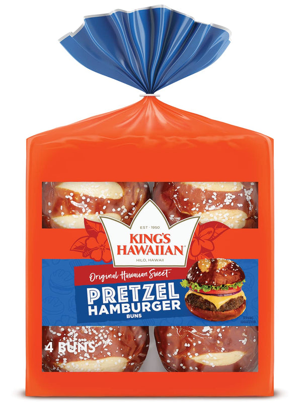 King's Hawaiian Pretzel Hamburger Buns 4 Count (Pack of 12)