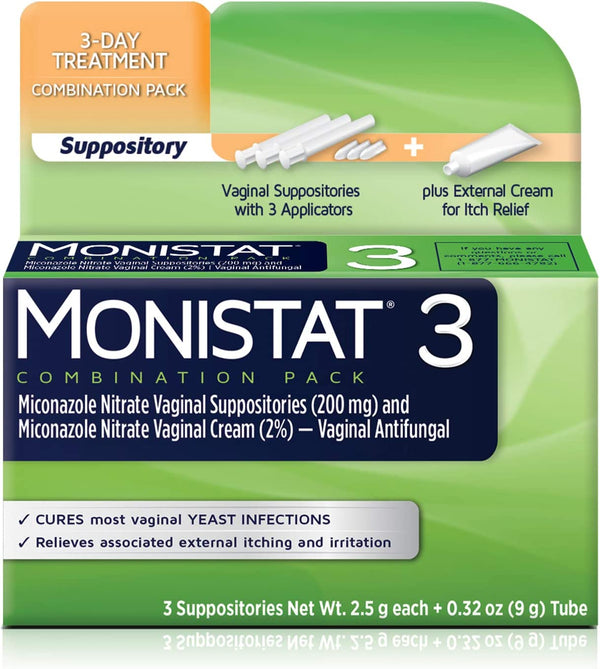 MONISTAT 3-Dose Yeast Infection Treatment For Women, 3 Suppository Inserts & External Itch Cream