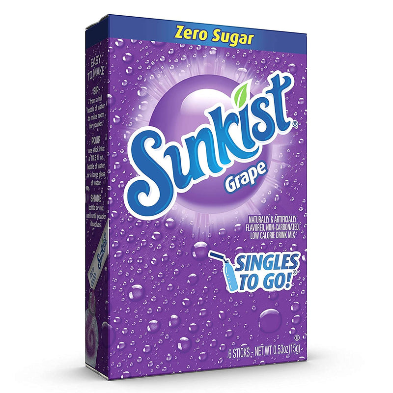 Sunkist Soda Grape Singles To Go Drink Mix, 0.53 OZ, 6 CT - Trustables