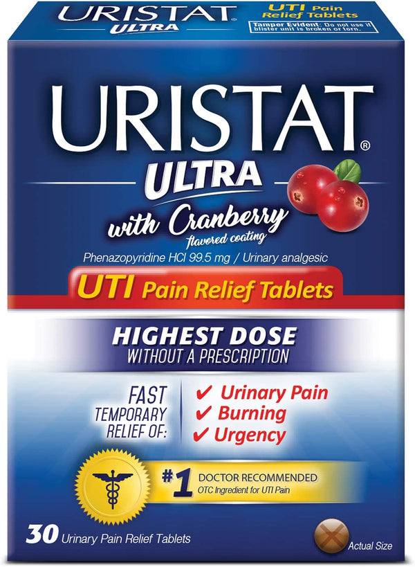 URISTAT Ultra UTI Pain Relief, Cranberry Flavored Coating, 30 Tablets