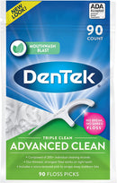 Dentek Floss Picks Triple Clean Advanced Clean Floss Picks, No Break & No Shred Floss, 90 ct