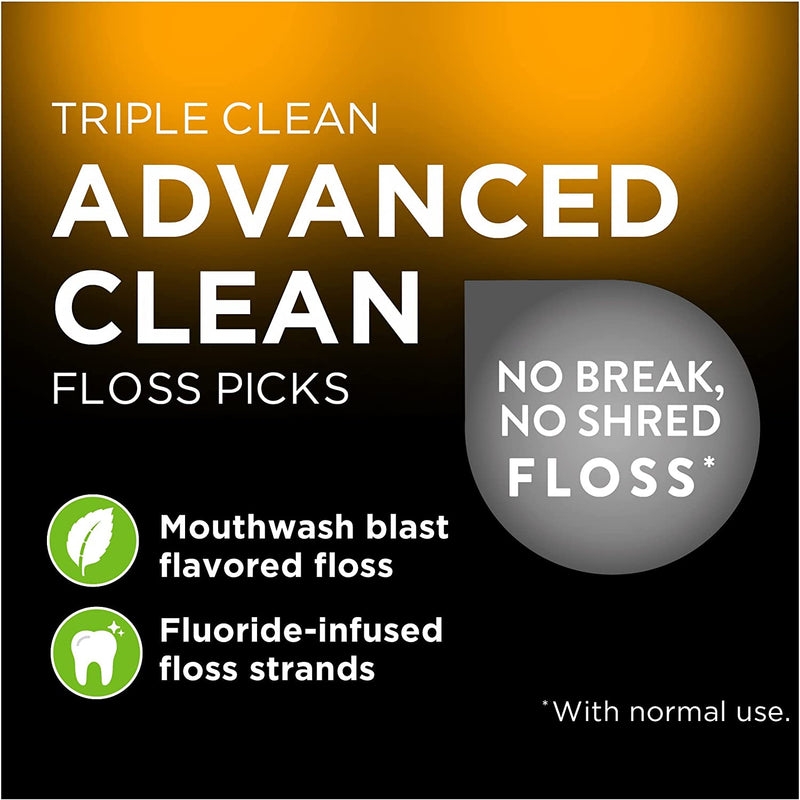 Dentek Floss Picks Triple Clean Advanced Clean Floss Picks, No Break & No Shred Floss, 90 ct