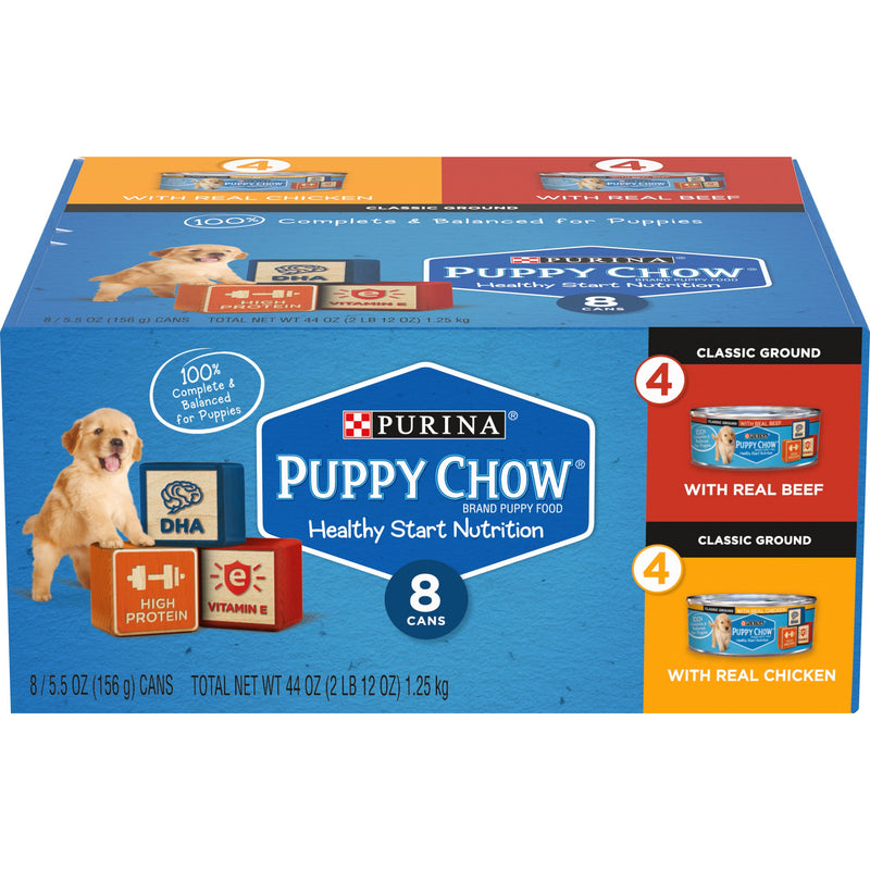 Purina Puppy Chow Healthy Start Wet Dog Food Variety Pack, Classic Ground Beef & Chicken, 5.5 OZ, 8 CT