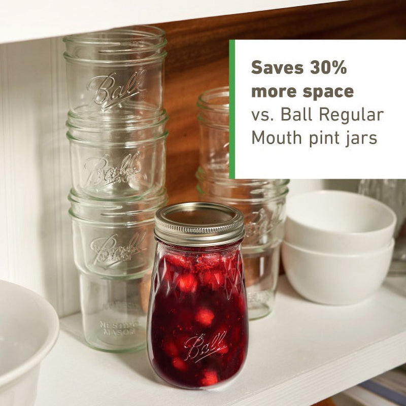 Ball Glass Nesting Mason Jars with Lids & Bands, Wide Mouth, Pint Size, 4 CT (3-Pack)