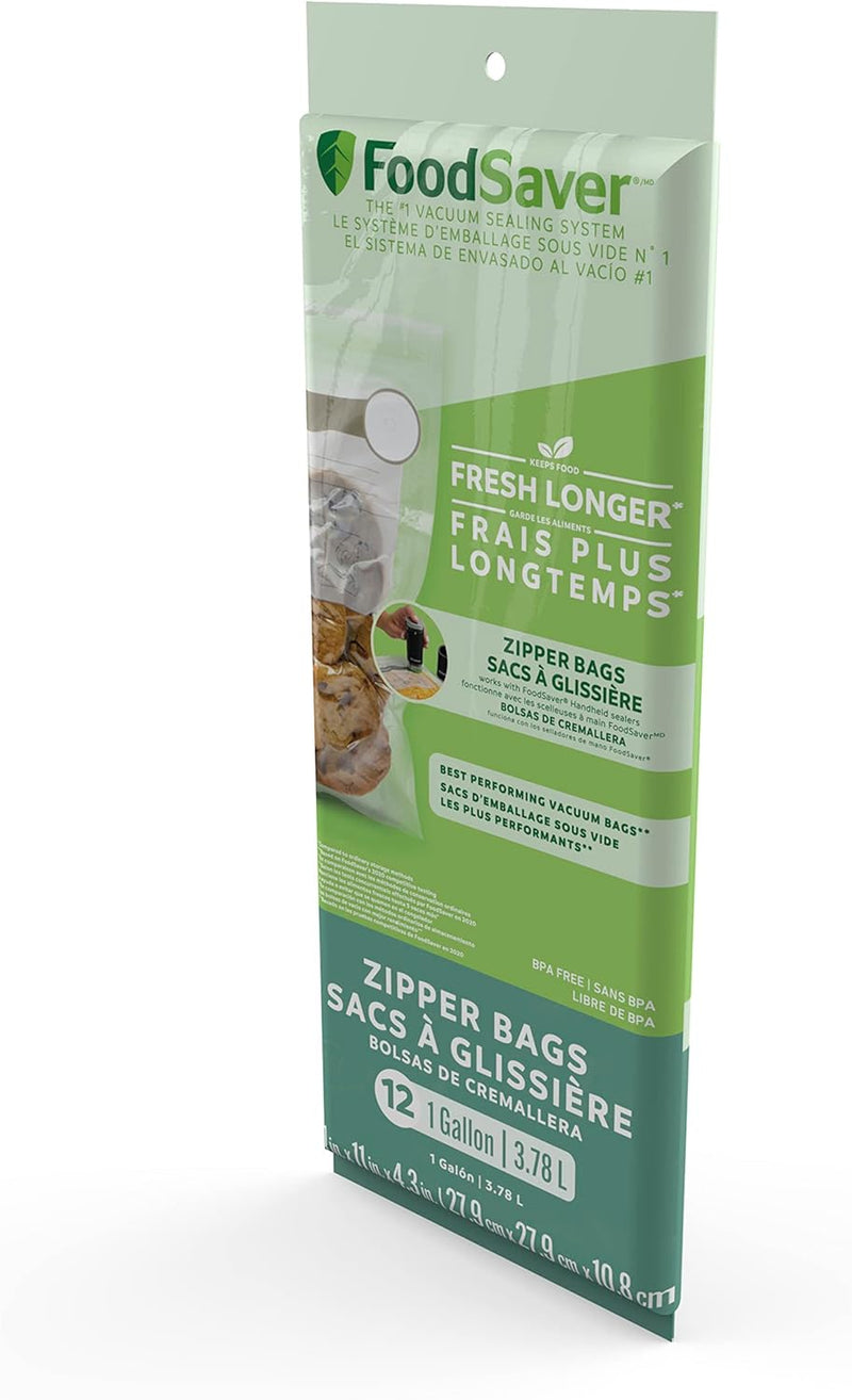FoodSaver Vacuum Resealable Zipper Bags, 1 Gallon, 12-Count, Pack of 2 (24 Bags Total)