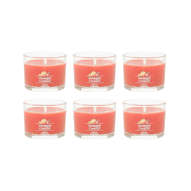 Yankee Candle Signature Votive Mini Candle Jar, Apple Pumpkin Scent, Natural Soy Wax Blend Candle with Natural Fiber Wick, 1.3 OZ Glass Jar (Pack of 6)
