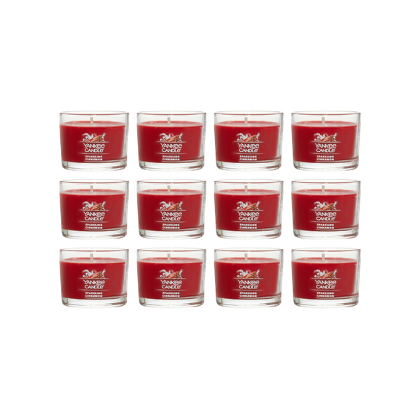 Yankee Candle Signature Votive Mini Candle Jar, Sparkling Cinnamon Scent, Natural Soy Wax Blend Candle with Natural Fiber Wick, 1.3 OZ Glass Jar (Pack of 12)