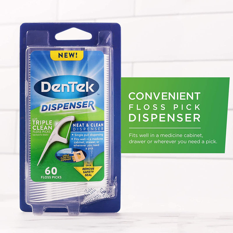 DenTek Floss Pick Dispenser with Dentek Triple Clean Floss Picks, 60 ct