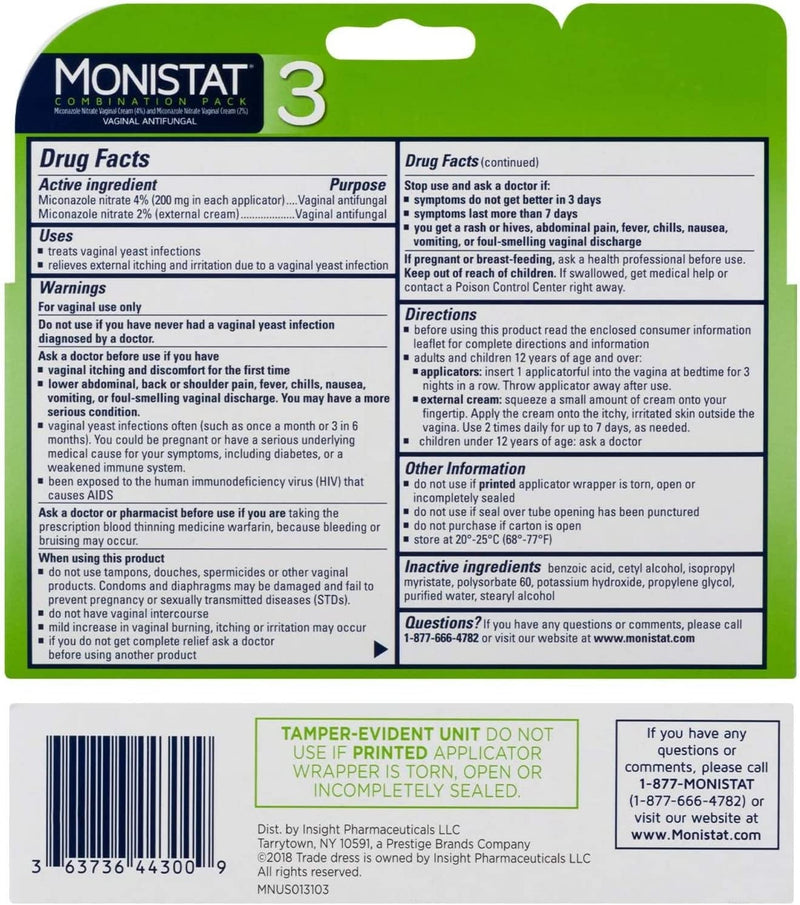 MONISTAT 3-Dose Yeast Infection Treatment For Women, 3 Prefilled Applicators & External Itch Cream