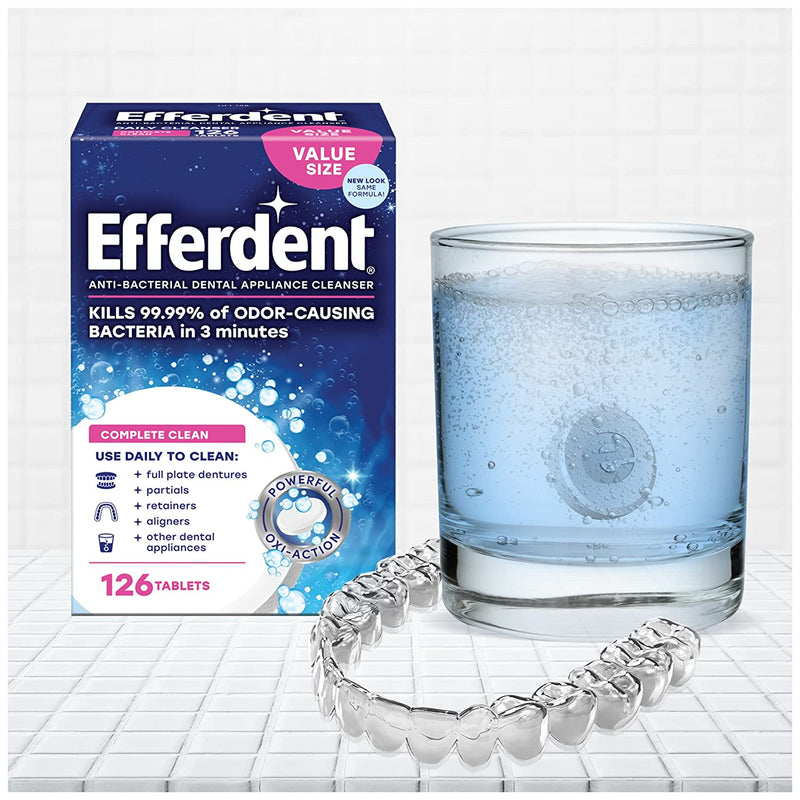 Efferdent Retainer Cleaning Tablets, Denture Cleaning Tablets for Dental Appliances, Complete Clean , 126 Count