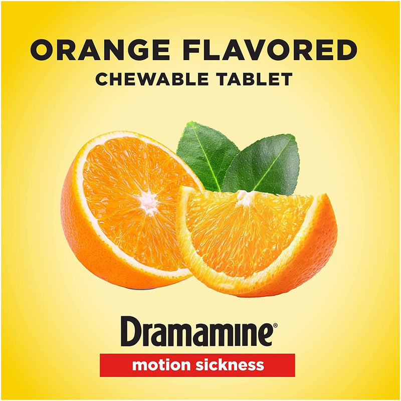 Dramamine Motion Sickness Relief - Chewable Orange Flavor, 4 Count (Travel & Trial Size)