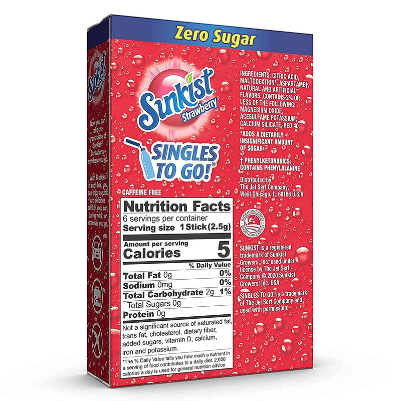 Sunkist Soda Strawberry Singles To Go Drink Mix, 0.74 OZ, 6 CT