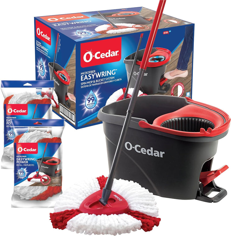 O-Cedar EasyWring Spin Mop & Bucket System +2 Power Refills with Citrus & Lavender Cleaning PACS (Variety Pack)